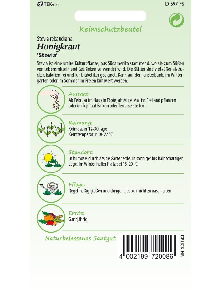 Kiepenkerl Stevia Sweet Honey - Honigkraut Samen Für Anbau Zu Hause
